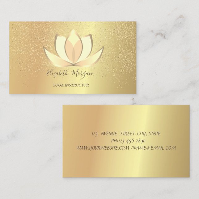 Elegant Professionell Lotus Guld Confetti Yoga Visitkort (Fram/baksida)