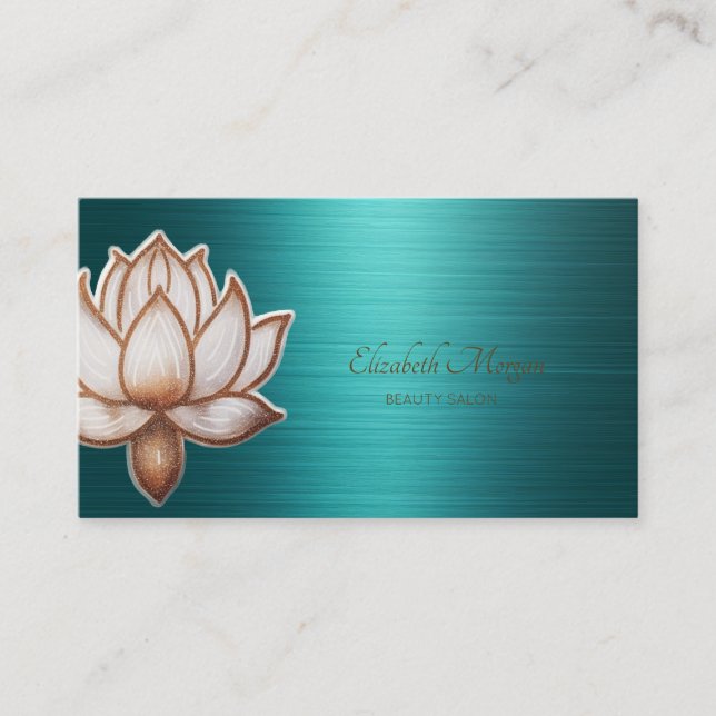 Elegant professionell lotus skönhet grön metallisk visitkort (Framsida)