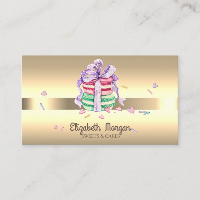 Elegant Professionell Macarons Söt Bakverk Café Visitkort (Framsida)