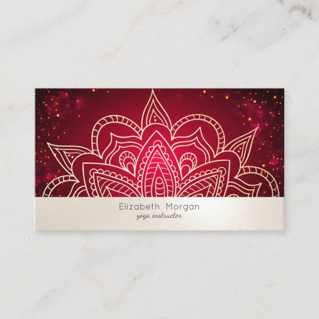 Elegant professionell mandala röd yogainstruktör visitkort (Framsida)