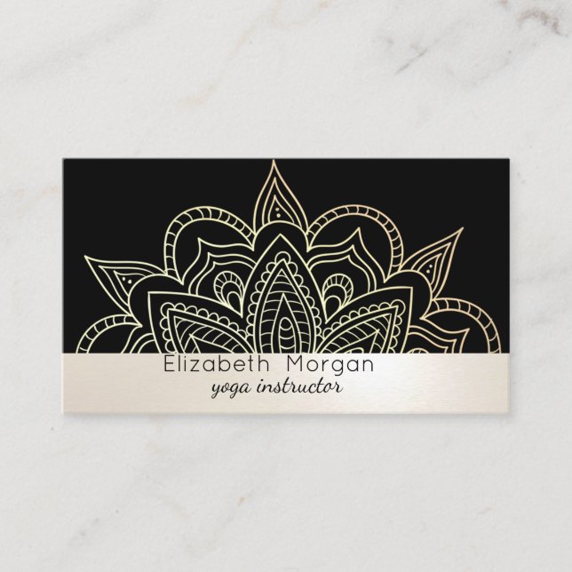 Elegant professionell mandala svart yogainstruktör visitkort (Framsida)