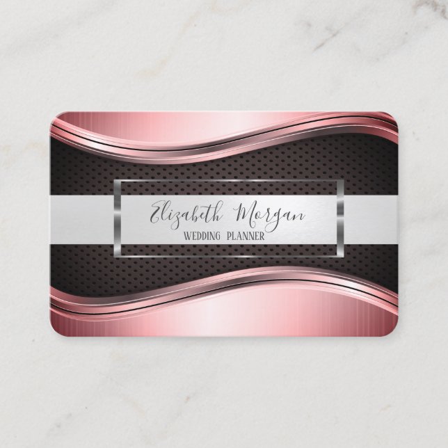 Elegant professionell metallisk silver svart ram visitkort (Framsida)