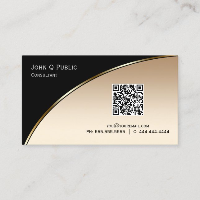 Elegant Professionell Modern Black Guld QR Visitkort (Framsida)