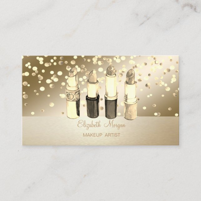 Elegant Professionell, Modern, Konfetti, Läppstift Visitkort (Framsida)