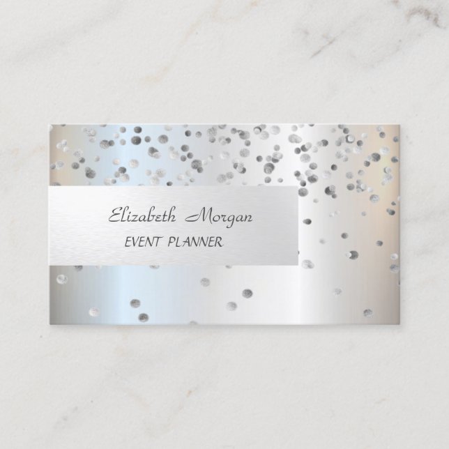 Elegant Professionell, Modern, Konfetti, Silver Visitkort (Framsida)
