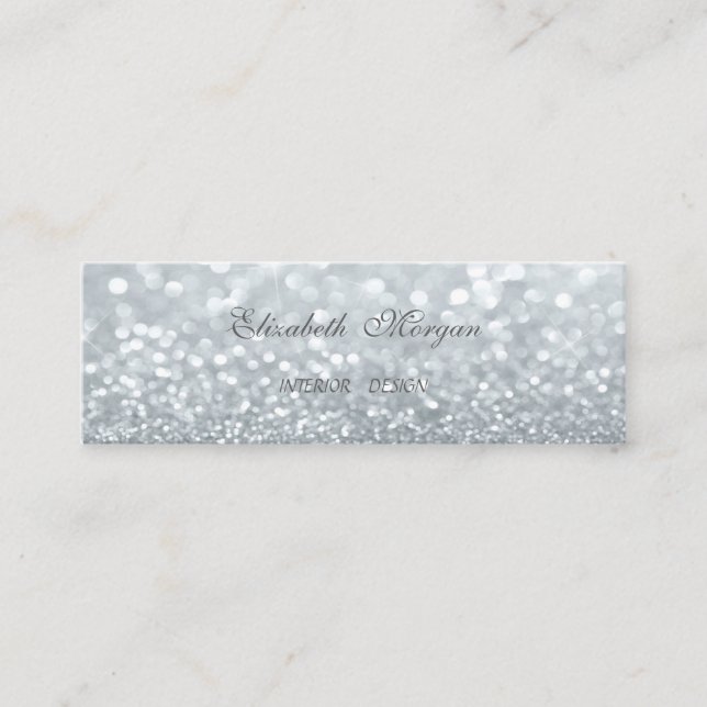 Elegant Professionell Modern Silver Glittery Bokeh Mini Visitkort (Framsida)