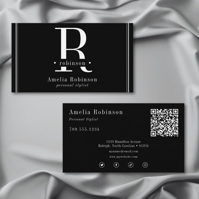 Elegant Professionell Monogram Black & White Visitkort (Elegant Professional Monogram Black & White Business Card)