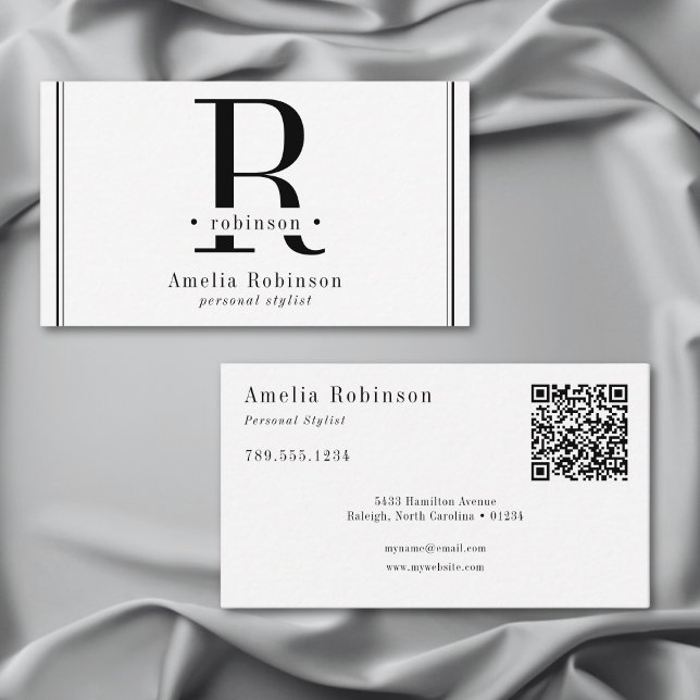 Elegant Professionell Monogram Black & White Visitkort (Elegant Professional Monogram Black & White Business Card)