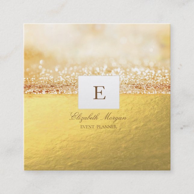 Elegant Professionell Monogram Guld Glitter bokeh Fyrkantigt Visitkort (Framsida)