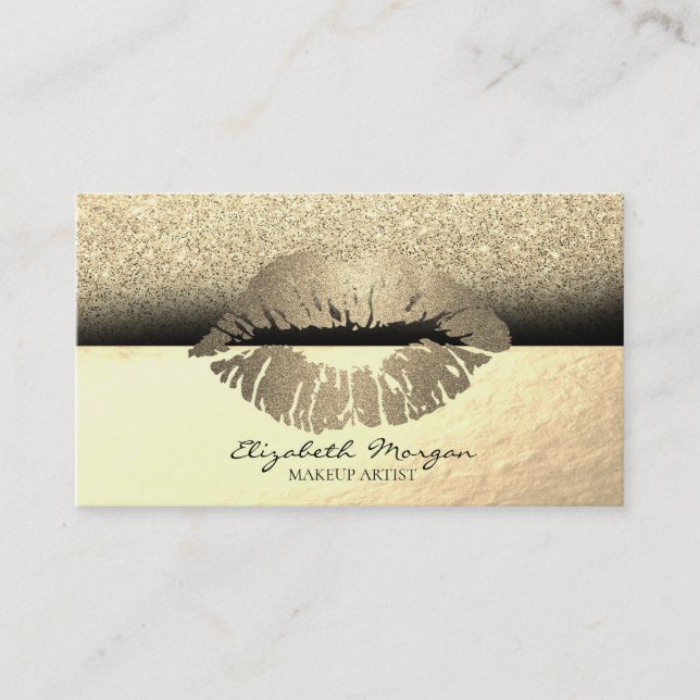 Elegant Professionell Monogram Guld Glitterläppar Visitkort (Framsida)