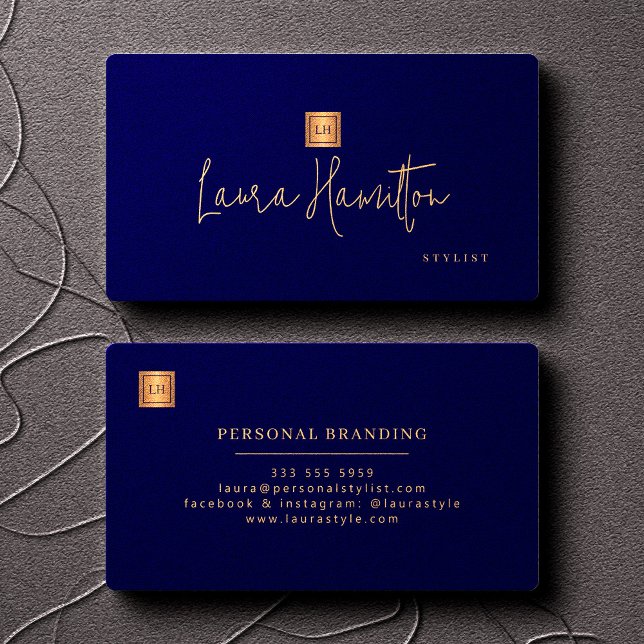 Elegant professionell monogram marinblå guld visitkort (Skapare uppladdad)