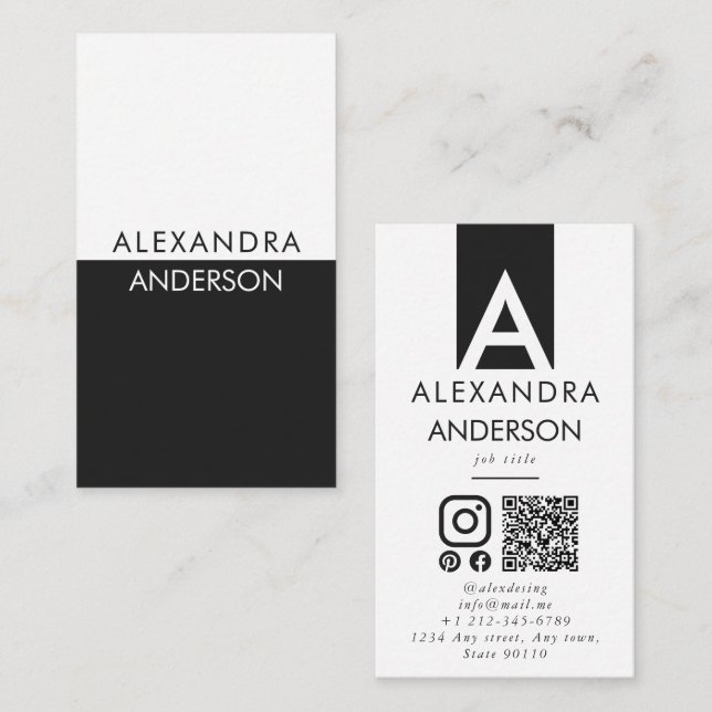 Elegant Professionell Monogram Minimal QR-kod Visitkort (Fram/baksida)