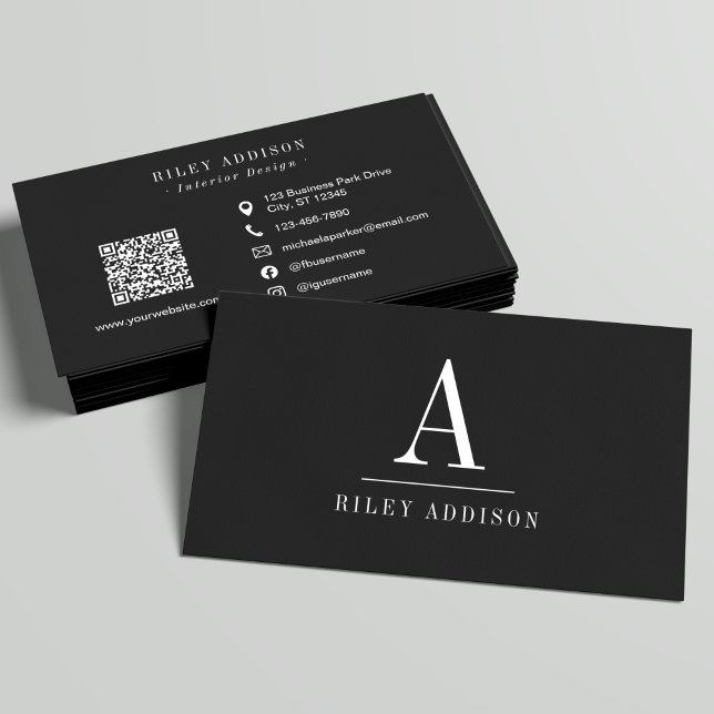 Elegant Professionell Monogram Minimalistisk Svart Visitkort (Skapare uppladdad)