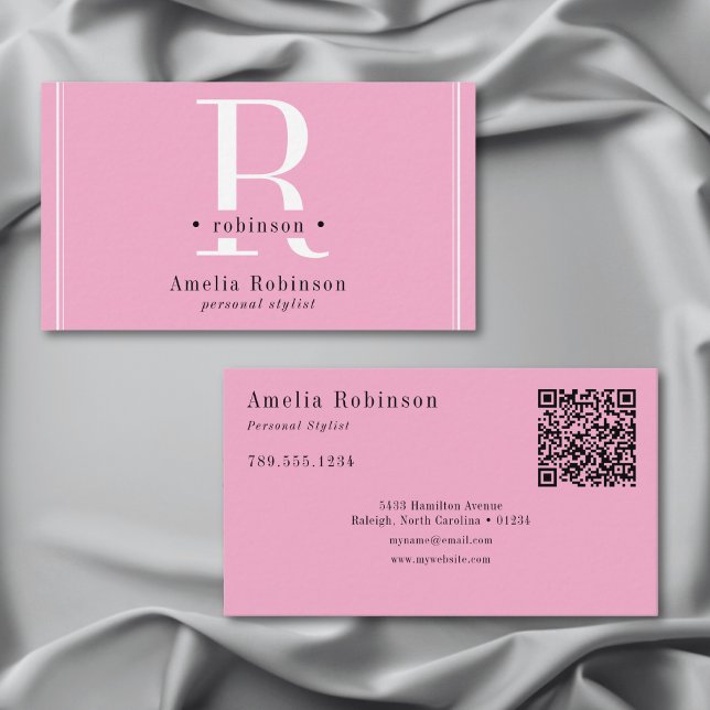 Elegant Professionell Monogram Rosa Black & White Visitkort (Elegant Professional Monogram Pink Black & White Business Card)