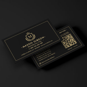 Elegant professionell monogram sköld krona svart visitkort