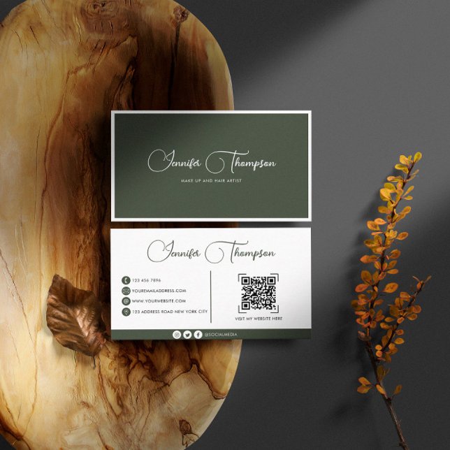 Elegant Professionell Mörk grönt QR-kod Visitkort (Skapare uppladdad)