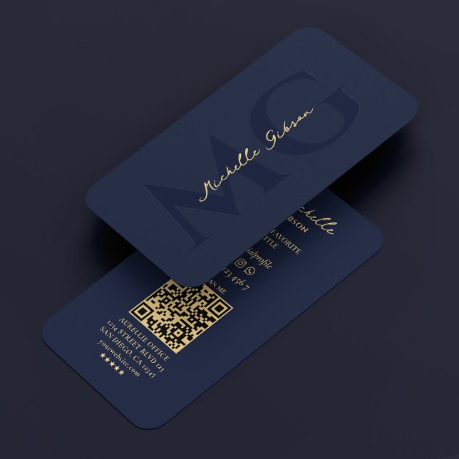 Elegant Professionell Mörk Navy Modern Monogram Visitkort (Elegant Professional Dark Navy Modern Monogram Business Card
)