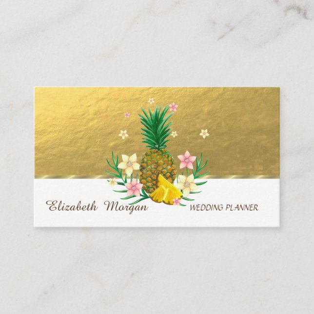 Elegant Professionell, Oäkta Guld, Ananas Blommor Visitkort (Framsida)