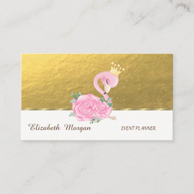 Elegant Professionell, Oäkta Guld, Baby Rosa Flami Visitkort (Framsida)