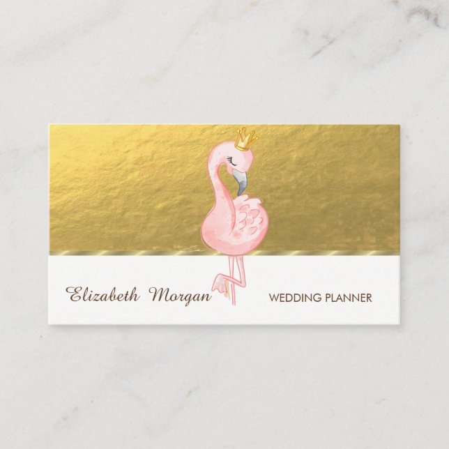 Elegant Professionell, Oäkta Guld, Rosa Flamingo K Visitkort (Framsida)