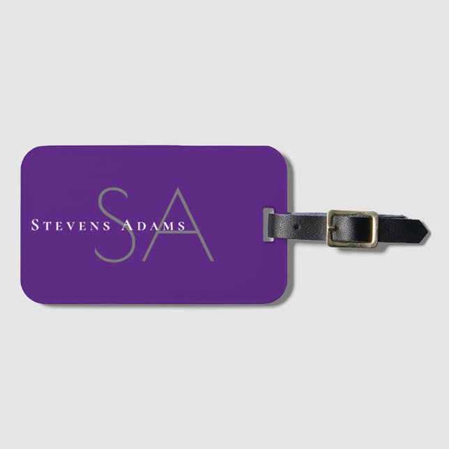Elegant professionell periwinkle lila monogram bagagebricka (Framsida horisontal)