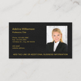 Elegant Professionell Photo Faux Black Leather Visitkort