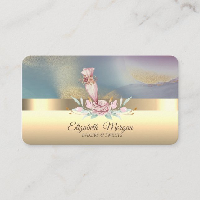 Elegant professionell pipväska blomma bageri guld visitkort (Framsida)