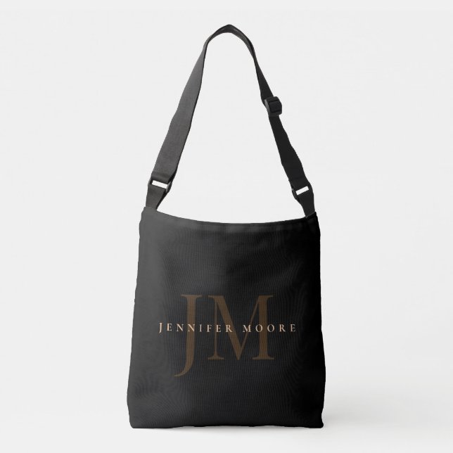 Elegant Professionell Plain Black Guld Monogram Axelväska (Framsida)
