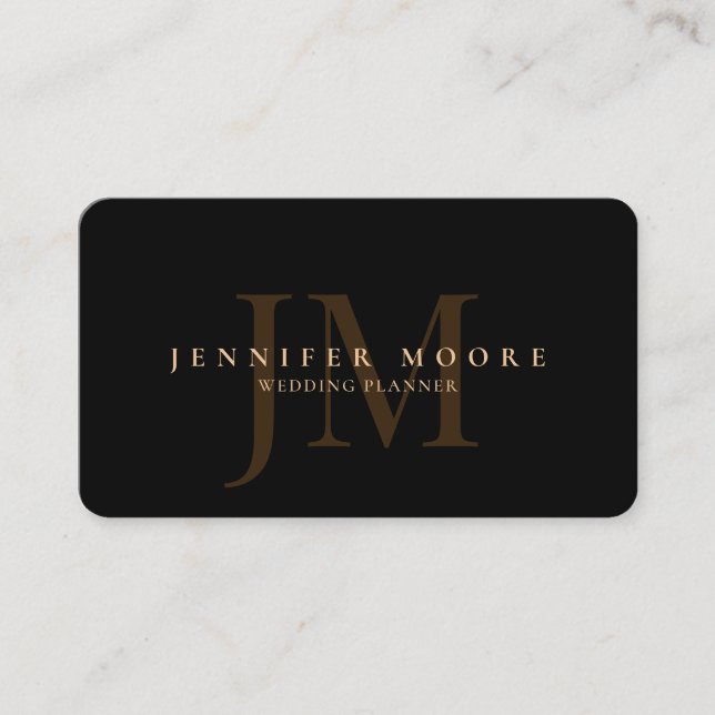 Elegant Professionell Plain Black Guld Monogram Visitkort (Framsida)