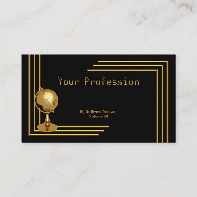 Elegant Professionell Professional Black Guld Glob Visitkort (Framsida)