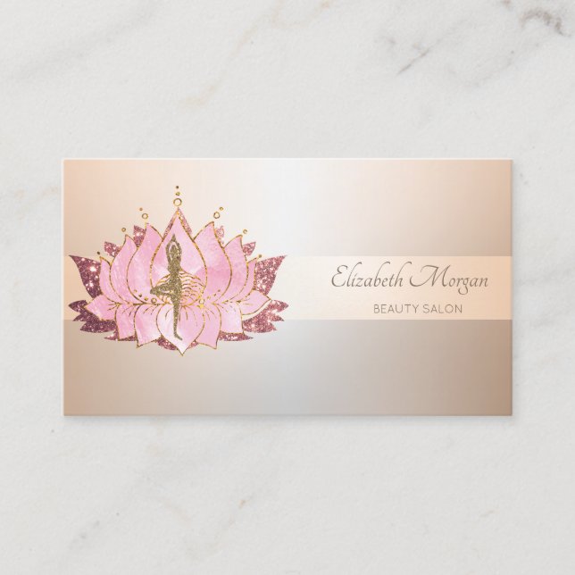 Elegant professionell randig glitter flicka lotus  visitkort (Framsida)