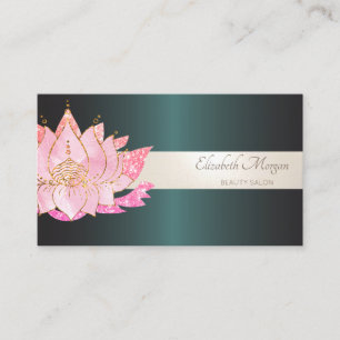 Elegant professionell randig glitter lotus grön visitkort