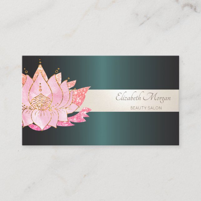 Elegant professionell randig glitter lotus grön visitkort (Framsida)