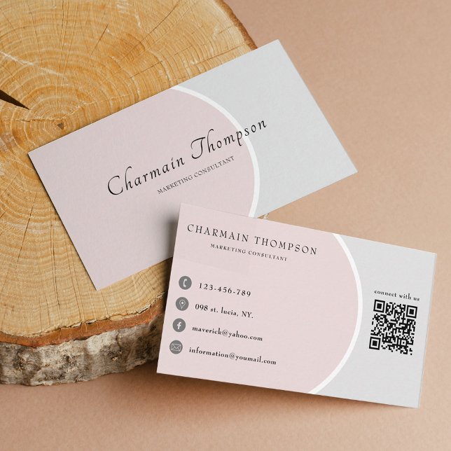 Elegant Professionell  Rosa Grått QR-kod Visitkort (Skapare uppladdad)