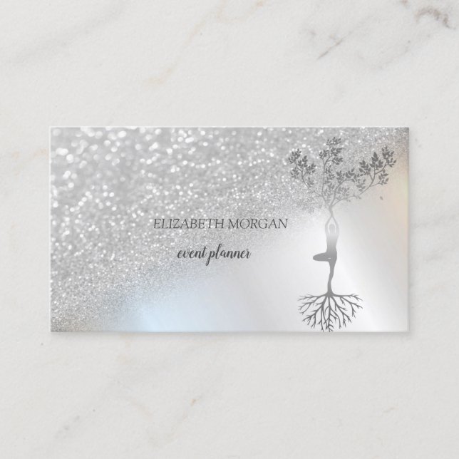 Elegant Professionell Silver Bokeh Träd Kvinnor Visitkort (Framsida)