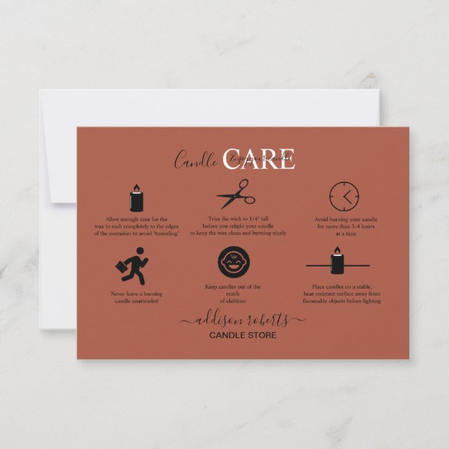 Elegant Professionell Terracotta Candle Care Tack Kort (Framsida)