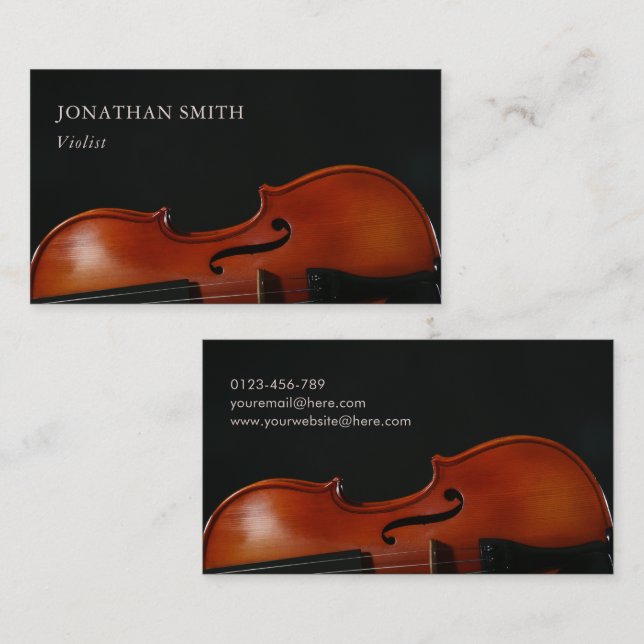Elegant Professionell Violist Modern Black & White Visitkort (Fram/baksida)