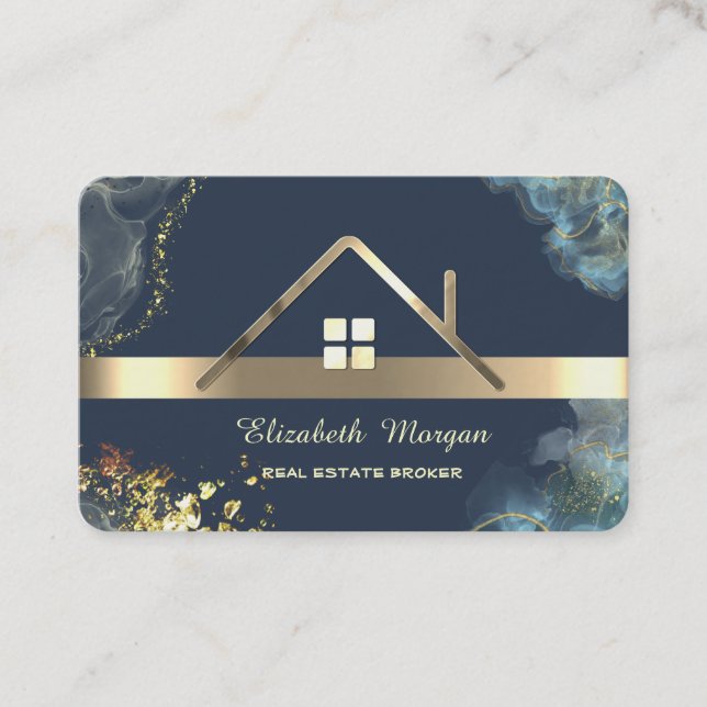 Elegant professionellt gult hus tak blått visitkort (Framsida)