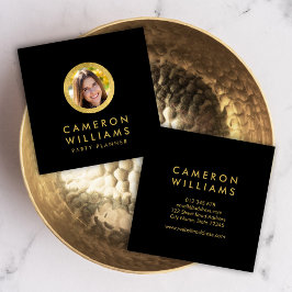 Elegant Profile Photo Modern Black and Faux Guld Fyrkantigt Visitkort