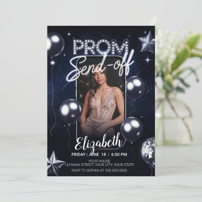 Elegant-Prom-sändning av Mörk blått Porträtt-foto Inbjudningar (Stående Fram)