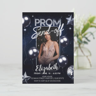 Elegant-Prom-sändning av Mörk blått Porträtt-foto Inbjudningar