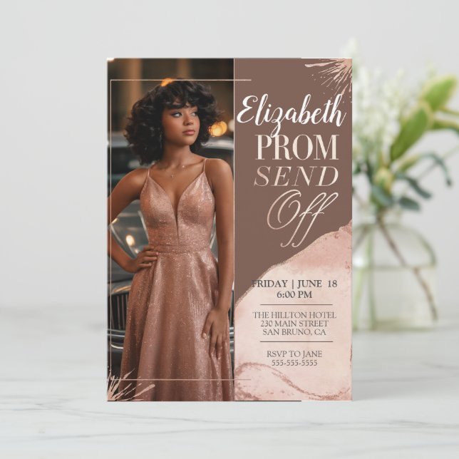 Elegant Prom Skicka foto från jorden Rosa Porträtt Inbjudningar (Stående Fram)