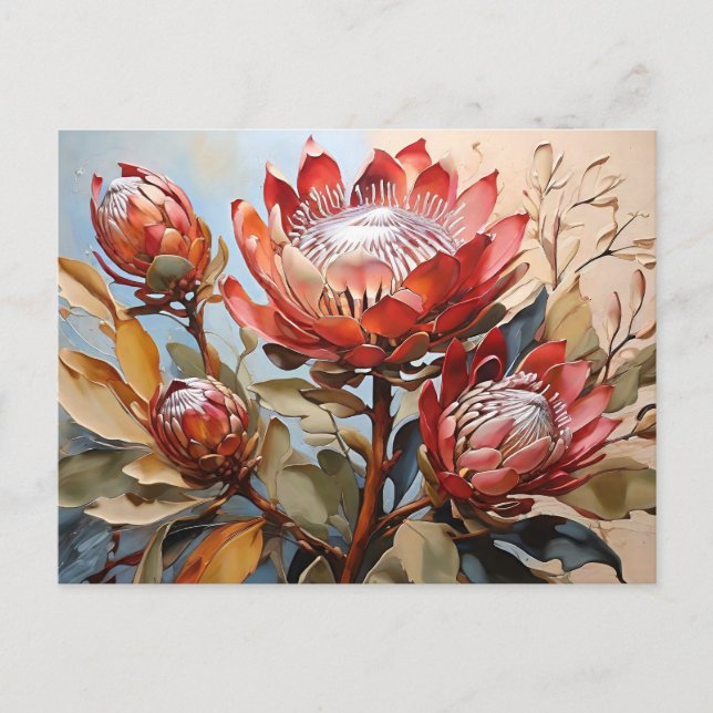 Elegant Protea Art Gracval Blommigt Design Vykort (Framsida)