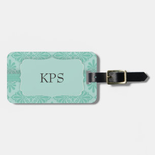 Elegant prydnads-teal-monogram-res luggagemärke bagagebricka