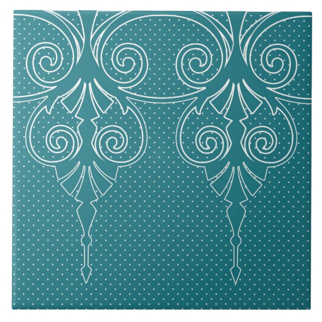 Elegant, prydnadsdjur, polka dots, linjer, snurrar kakelplatta (Framsidan)