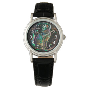 Elegant Psychedelic Cat Modern Artwork Armbandsur