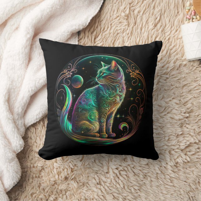 Elegant Psychedelic Cat Modern Artwork | Kudde (Filt)