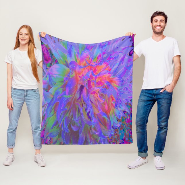 Elegant Psychedelic Decorative Dahlia Flower Fleecefilt (På plats)