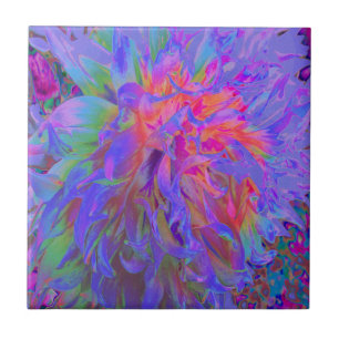 Elegant Psychedelic Decorative Dahlia Flower Kakelplatta