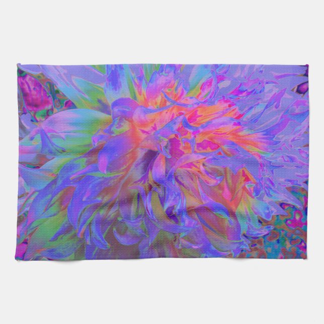 Elegant Psychedelic Decorative Dahlia Flower Kökshandduk (Horisontell)